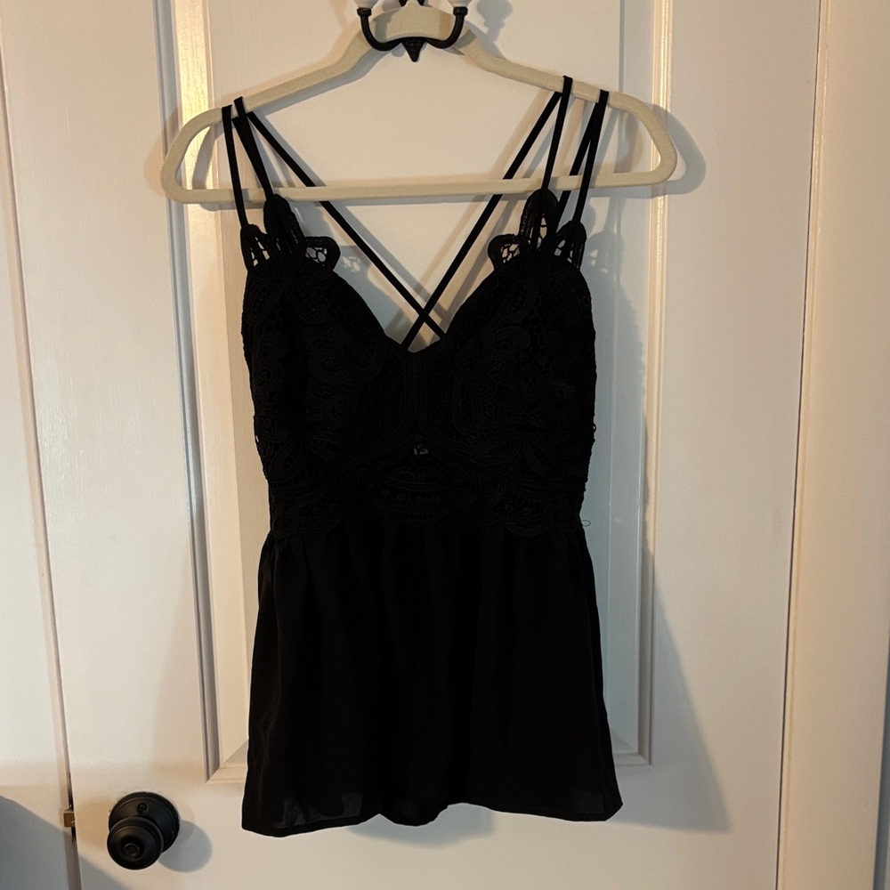 Main Strip Black Lace Camisole Top